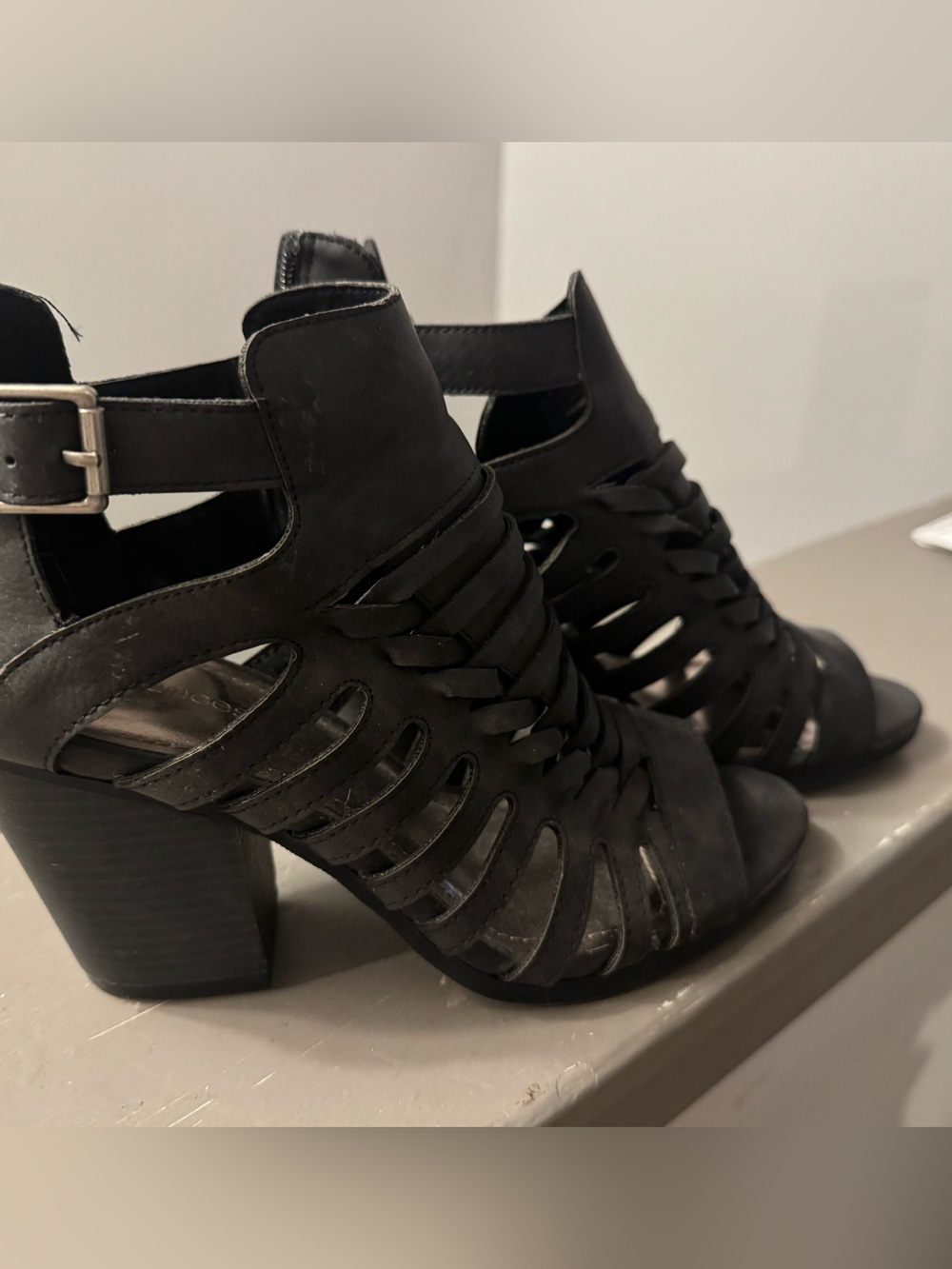 Maurices Black Strappy Cutout Block Heel Sandals
